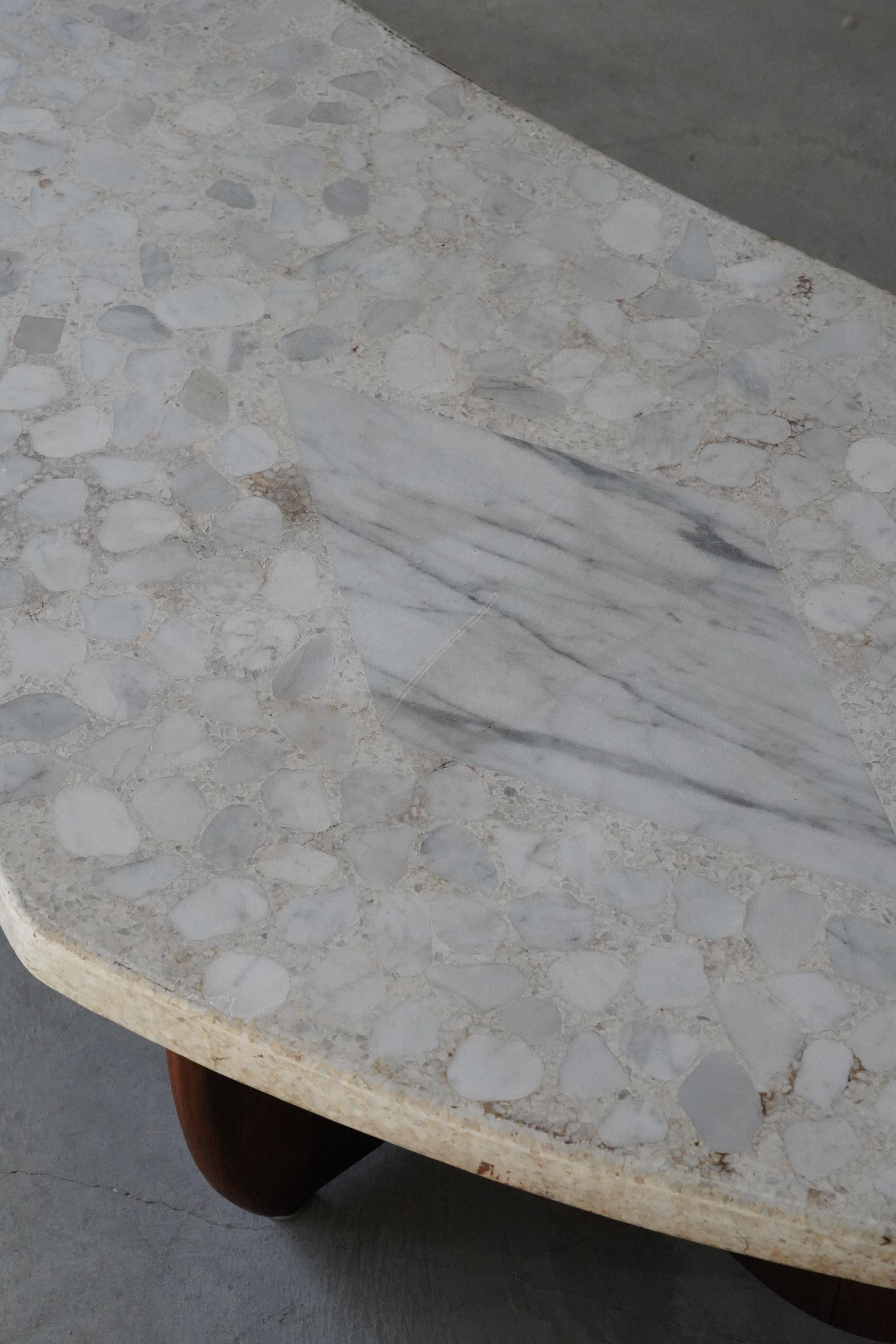 Mid-20th Century American, Cocktail Table, Terrazzo, Carrara Marble, Walnut, United States, 1950s For Sale