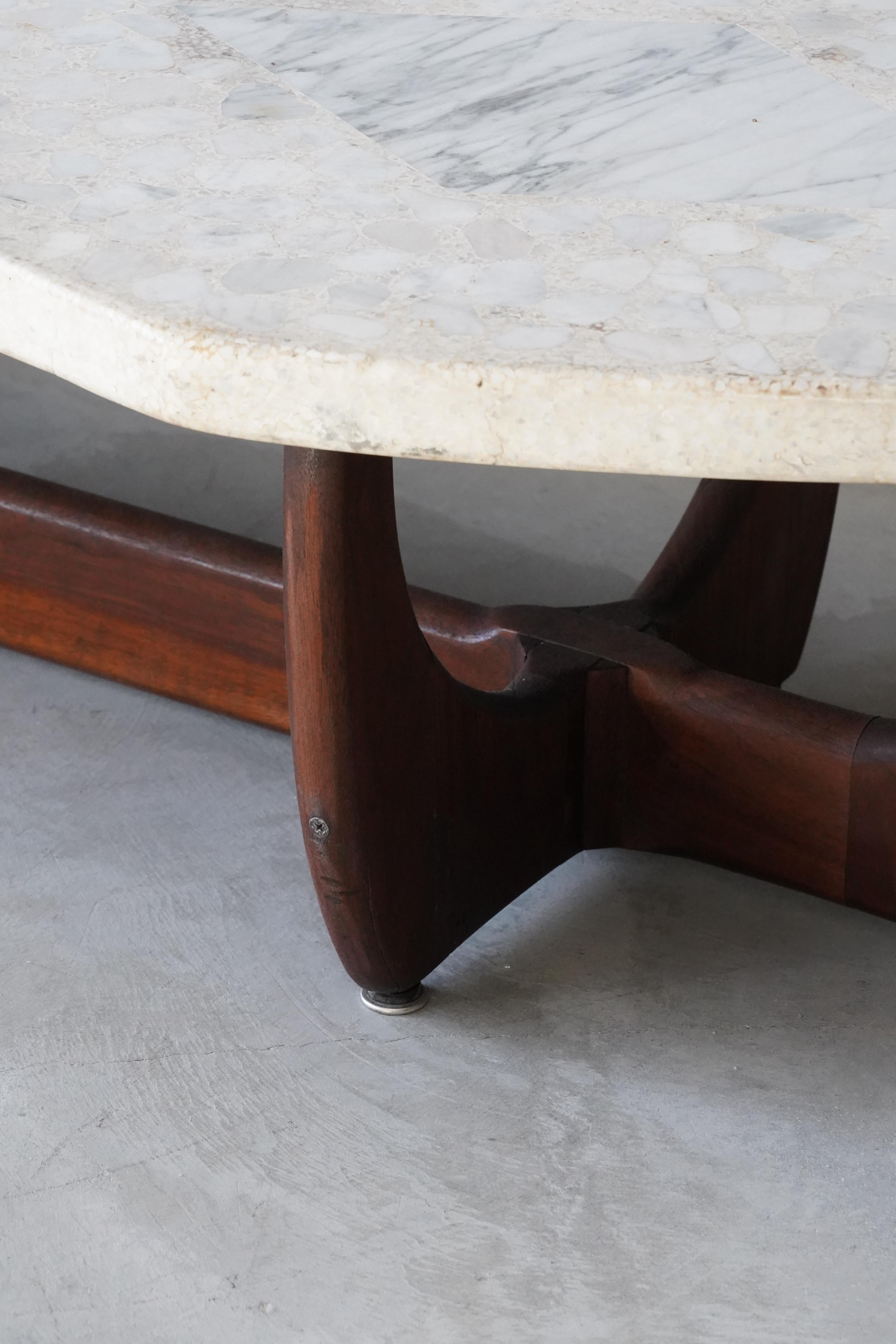 American, Cocktail Table, Terrazzo, Carrara Marble, Walnut, United States, 1950s For Sale 1