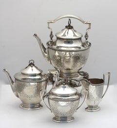 American Coin Silver Four-Piece Tea Service w/ English Plated Tray