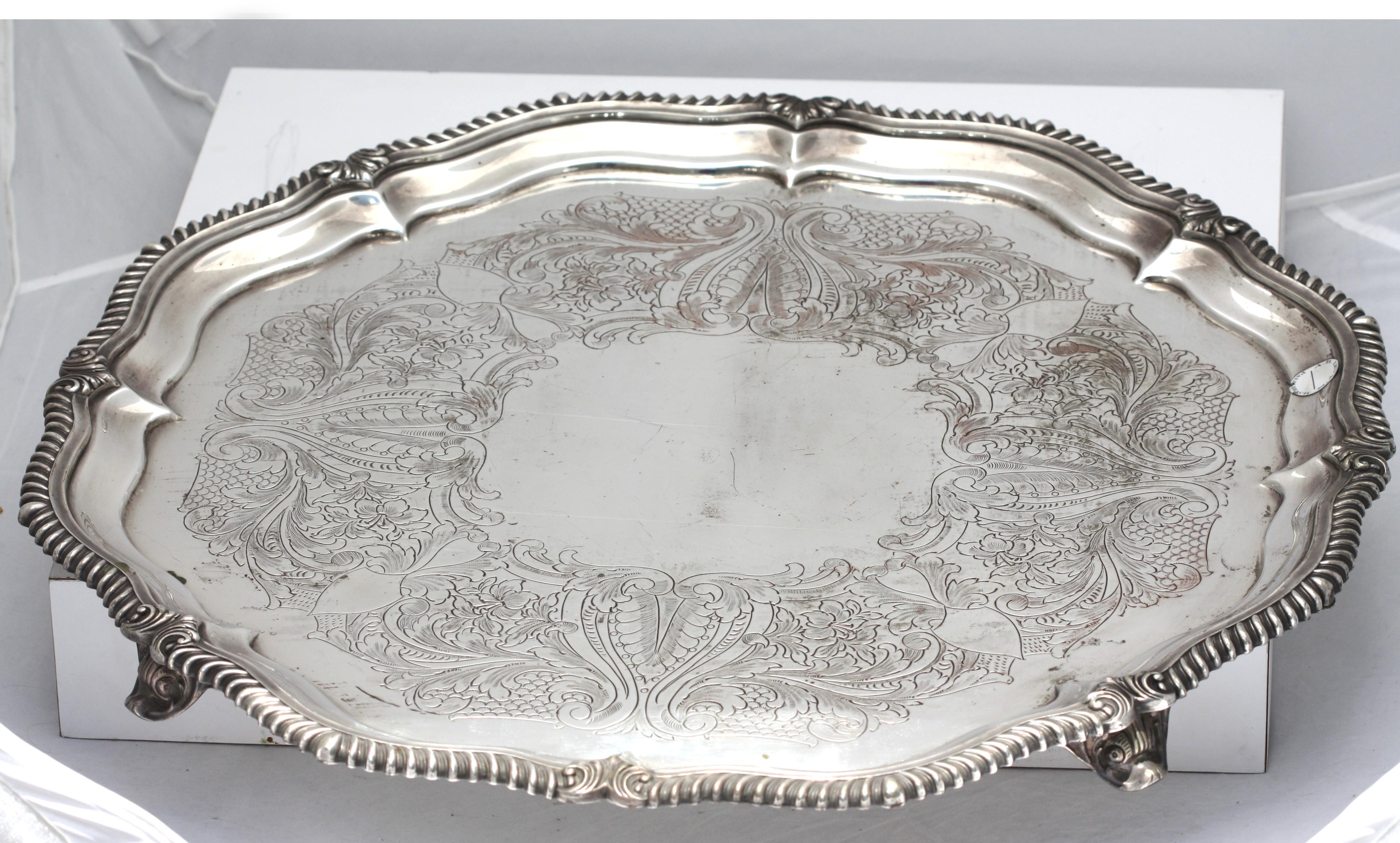 American Coin Silver Four-Piece Tea Service w/ English Plated Tray For Sale 5