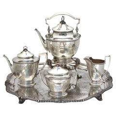 American Coin Silver Four-Piece Tea Service w/ English Plated Tray