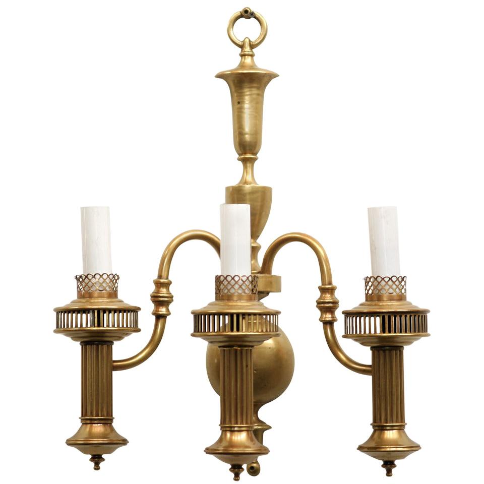 American Colonial Brass Converted Oil Lamp Wall Sconce For Sale