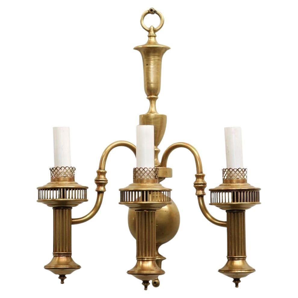 American Colonial Brass Converted Oil Lamp Wall Sconce