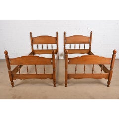 American Colonial Carved Cherry Wood Twin Size Spindle Beds by Empire Furniture