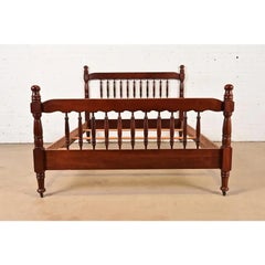 American Colonial Carved Mahogany Full Size Spindle Bed