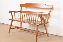 American Colonial Carved Solid Maple Spindle Bench