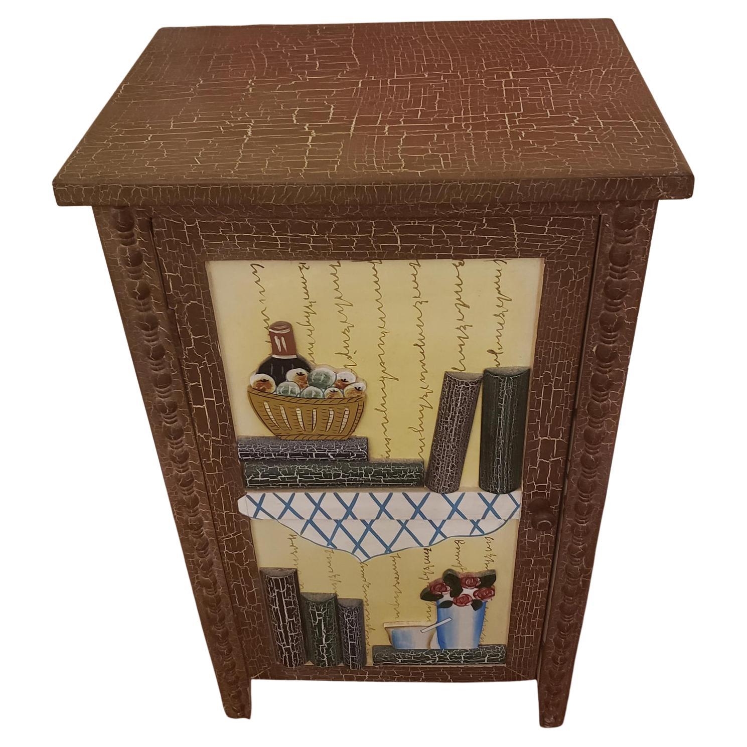 Armadio rustico American Colonial, verniciato con crackle e Distress. Questo mobile è caratterizzato da una struttura in legno verniciato con finitura marrone/bordeaux. Artigianato americano di qualità.
Misura 14 di larghezza x 10,25 di profondità x
