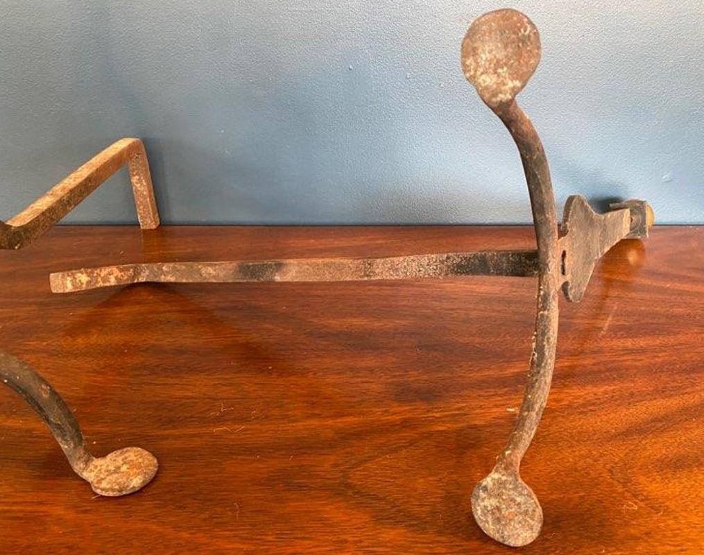 Late 18th Century American Colonial Knife Blade Brass Wrought Iron Andirons 6