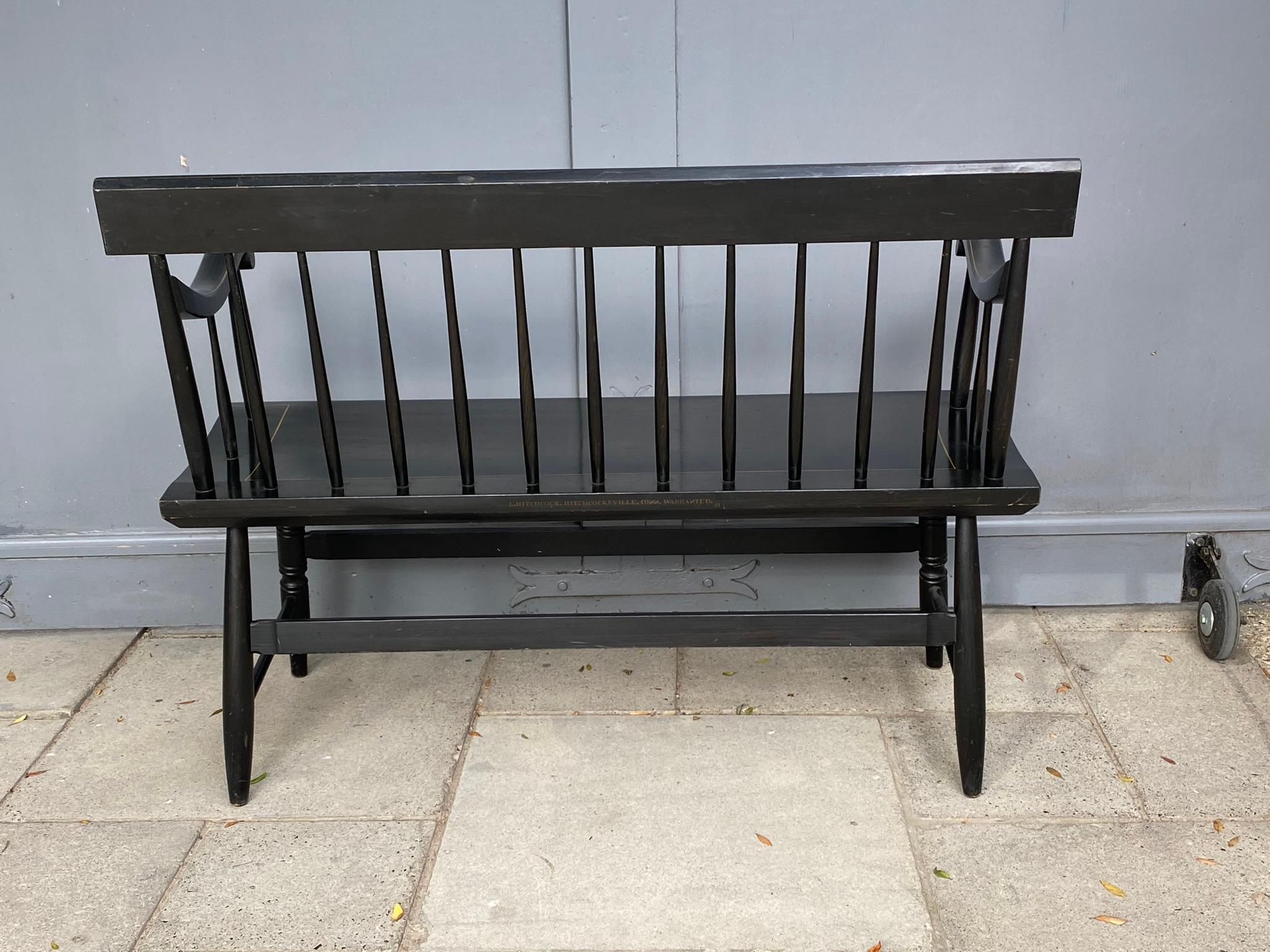 American Colonial L. Hitchcock Solid Maple Black Harvest Deacons Bench, C. 1950s 9