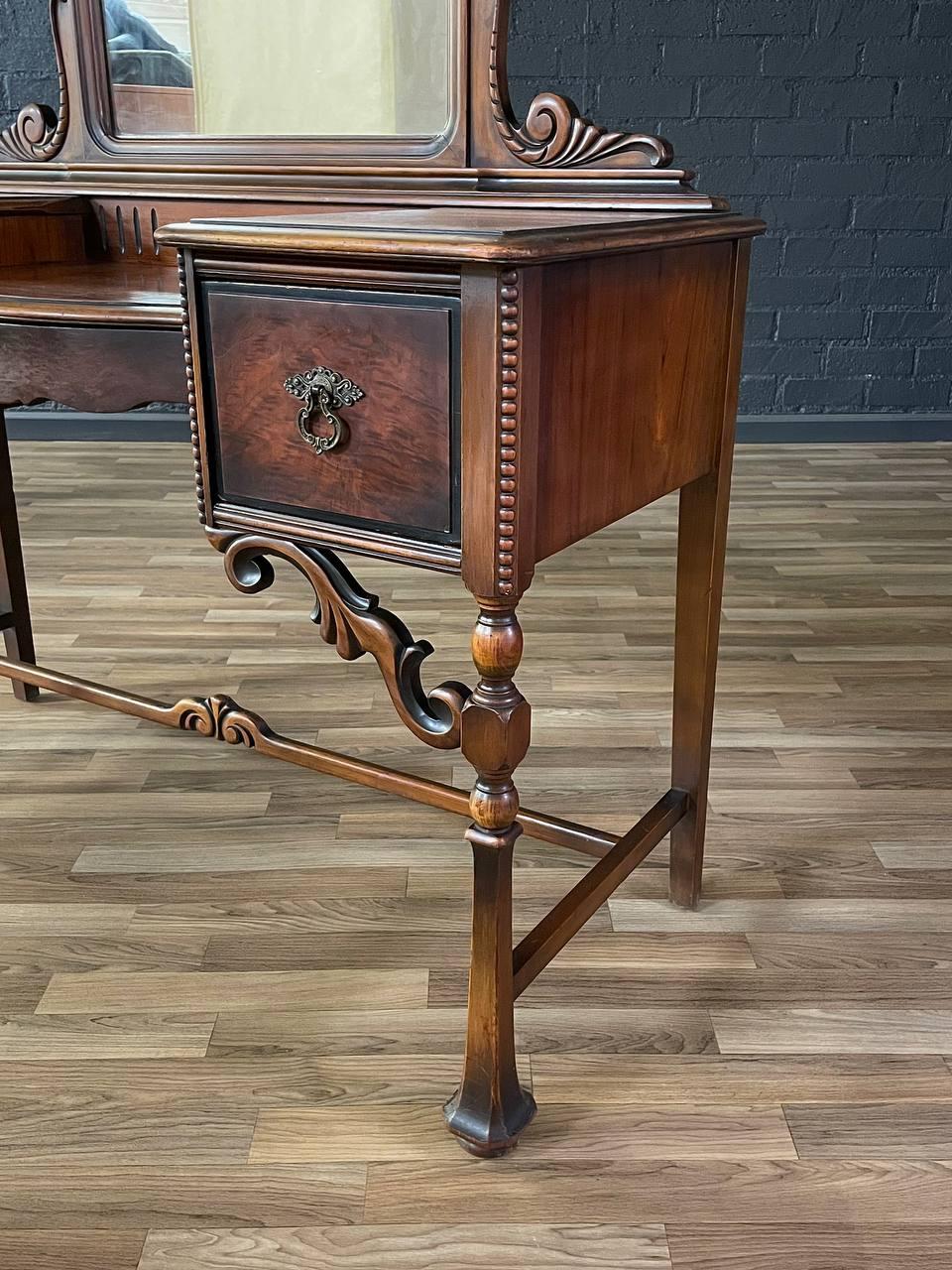 Brass American Colonial Mahogany Vanity Desk