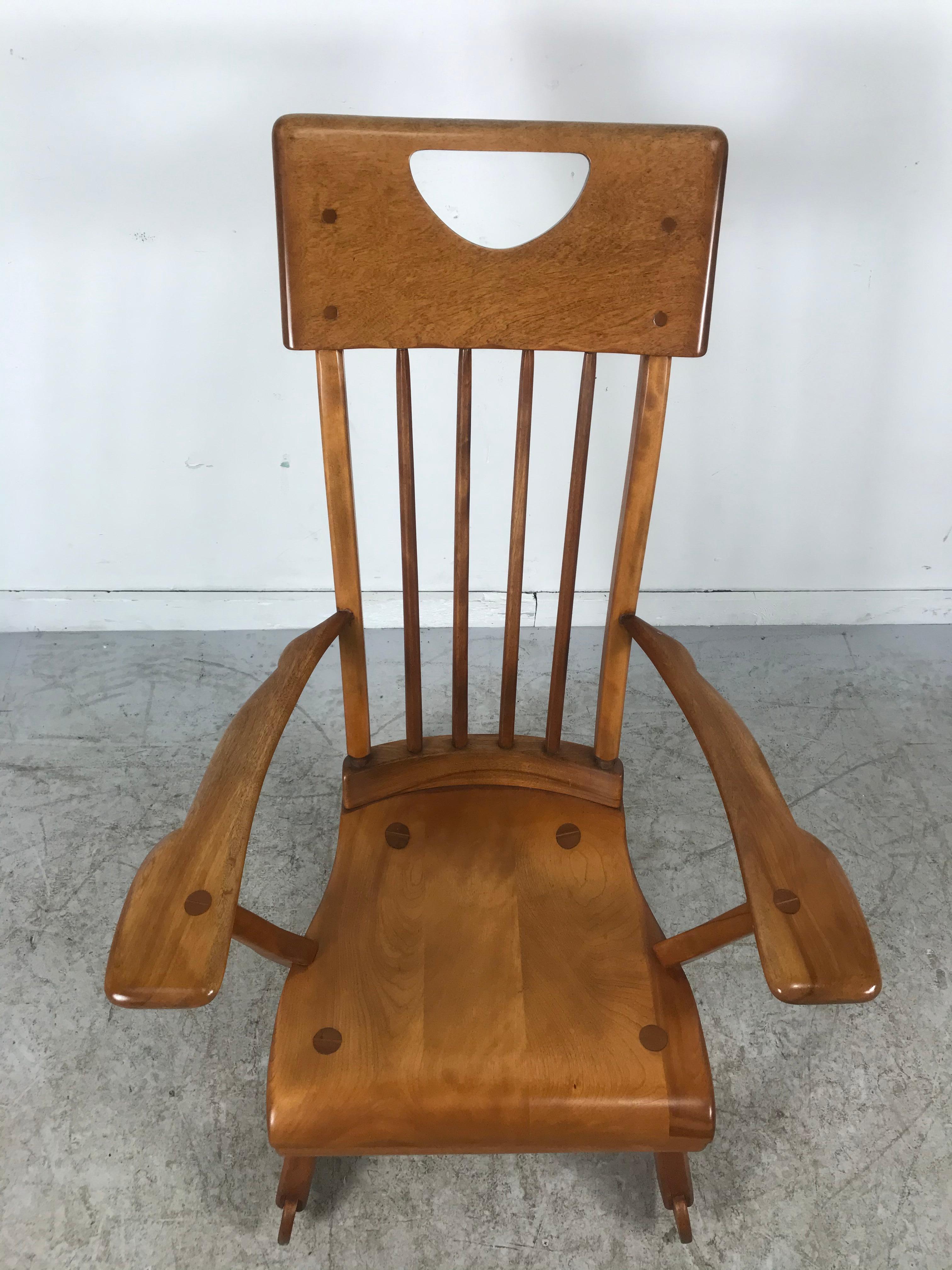 American Colonial Modernist Solid Maple Rocking Chair, Attrib Sikes Chair Co 3