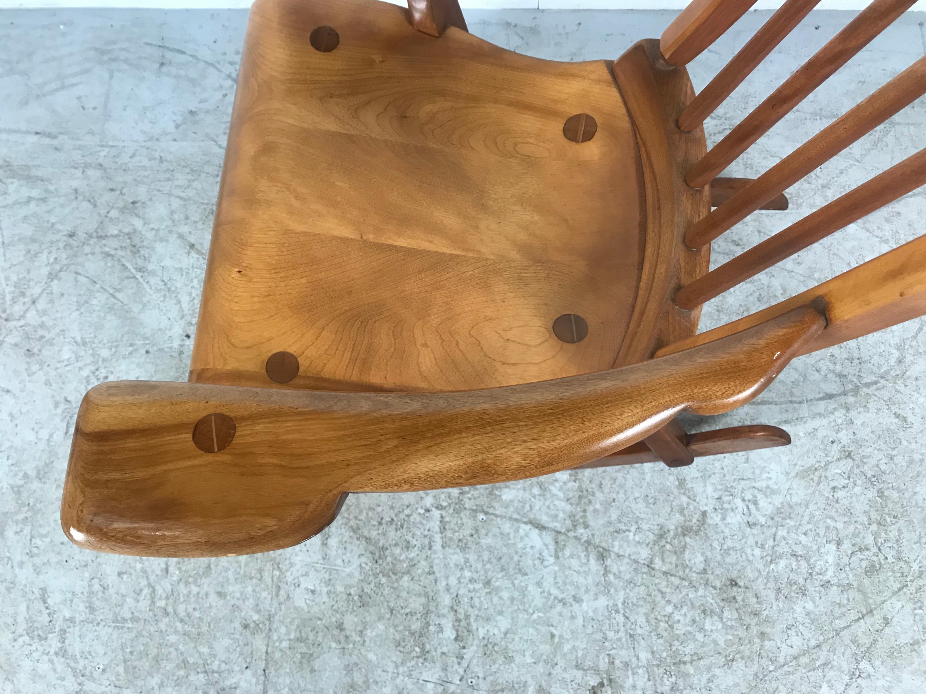 Mid-20th Century American Colonial Modernist Solid Maple Rocking Chair, Attrib Sikes Chair Co