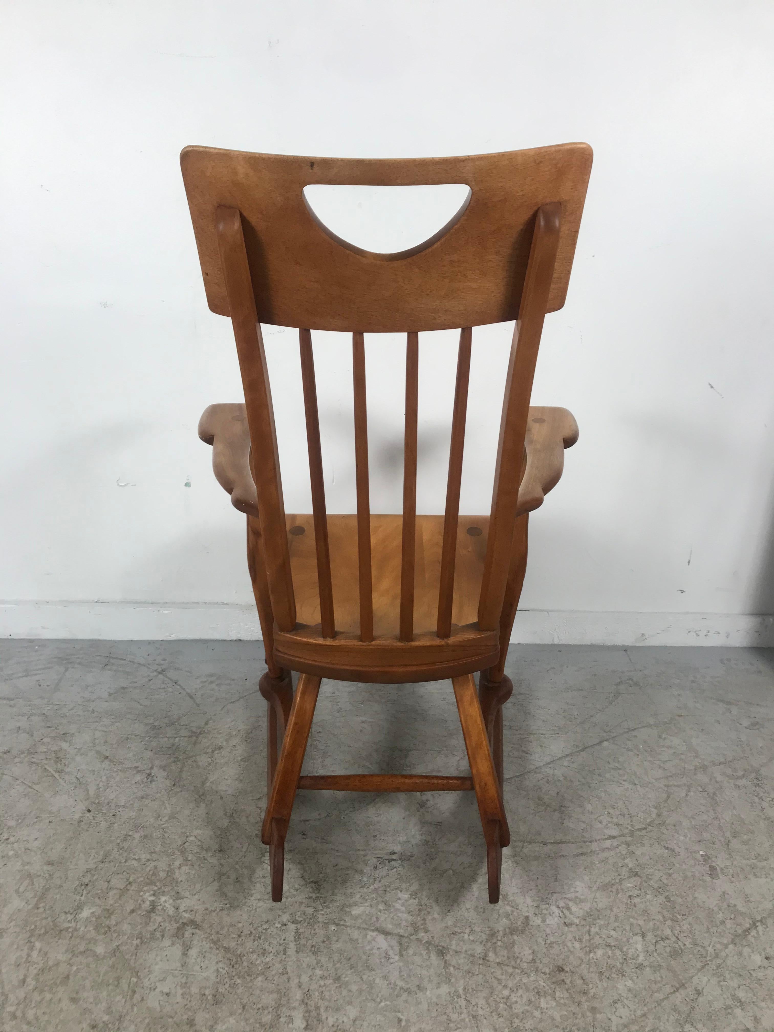 American Colonial Modernist Solid Maple Rocking Chair, Attrib Sikes Chair Co 1