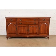 American Colonial Solid Cherry Wood Sideboard Credenza, Circa 1970s