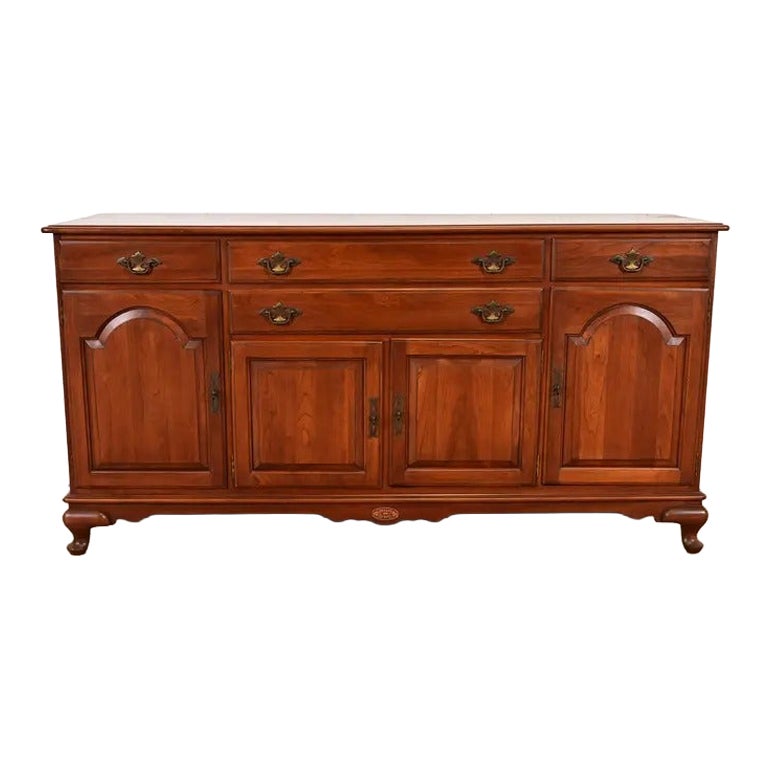 American Colonial Solid Cherry Wood Sideboard Credenza, Circa 1970s For Sale