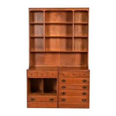 American Colonial Solid Maple Breakfront Bookcase Cabinet, 1960s