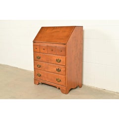American Colonial Solid Maple Drop Front Secretary Desk, Circa 1970s
