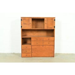 American Colonial Solid Maple Secretary Desk Hutch Top or Wall Unit, Circa 1970s