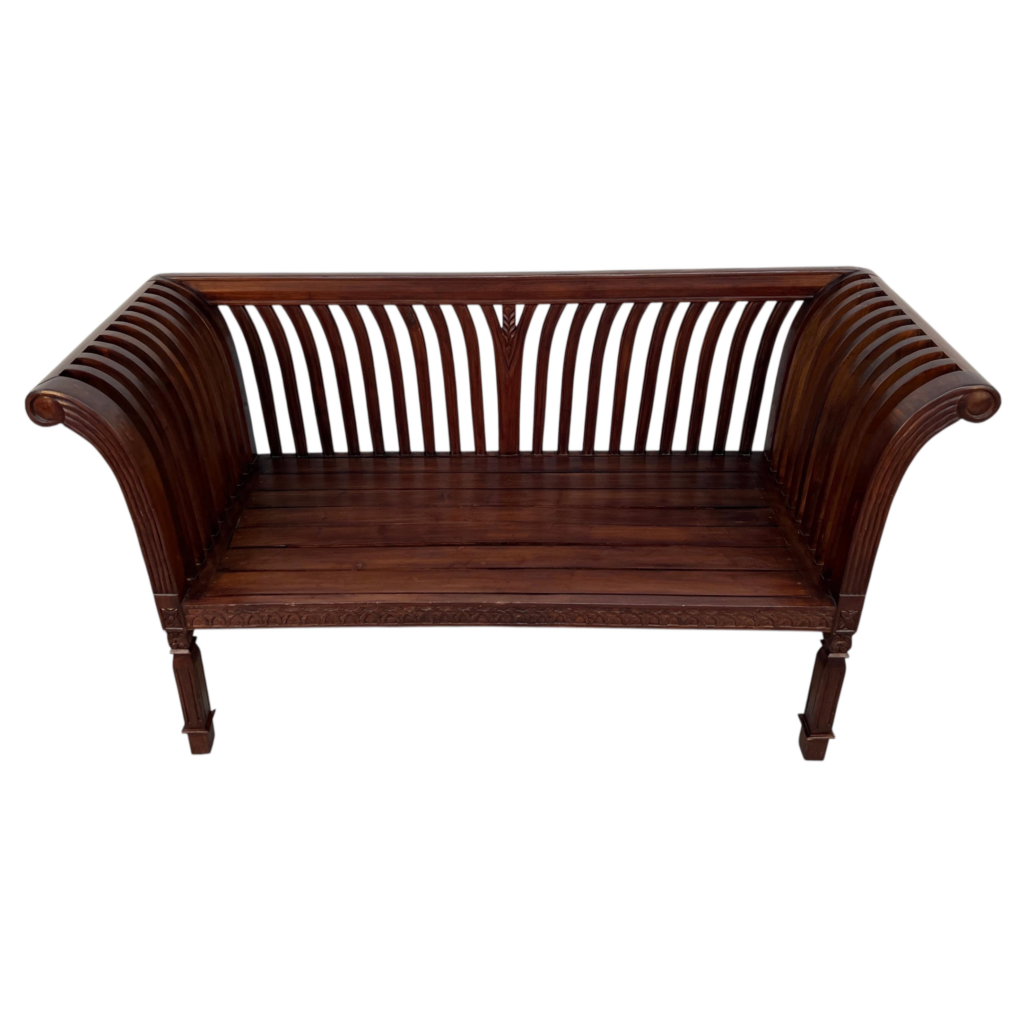 American Colonial-Style Carved Rollback Bench For Sale