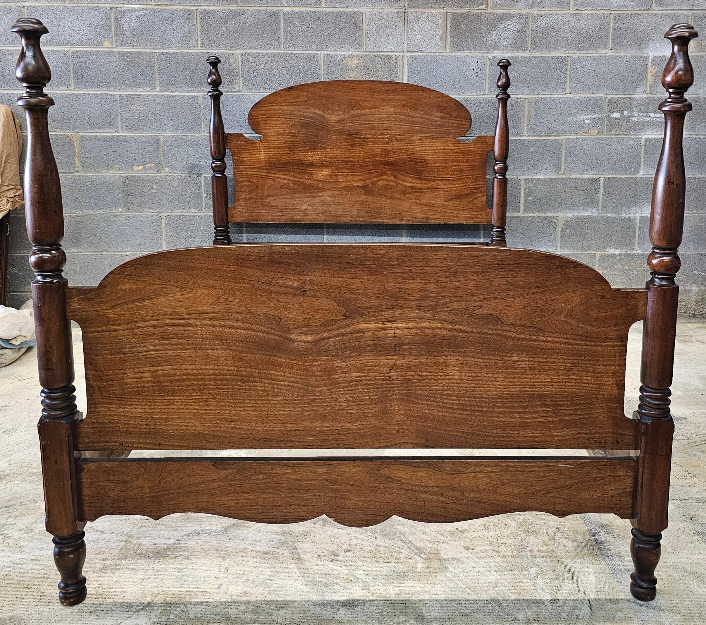 Stained American Colonial Style Walnut Semi-Poster Full Size Bedframe For Sale