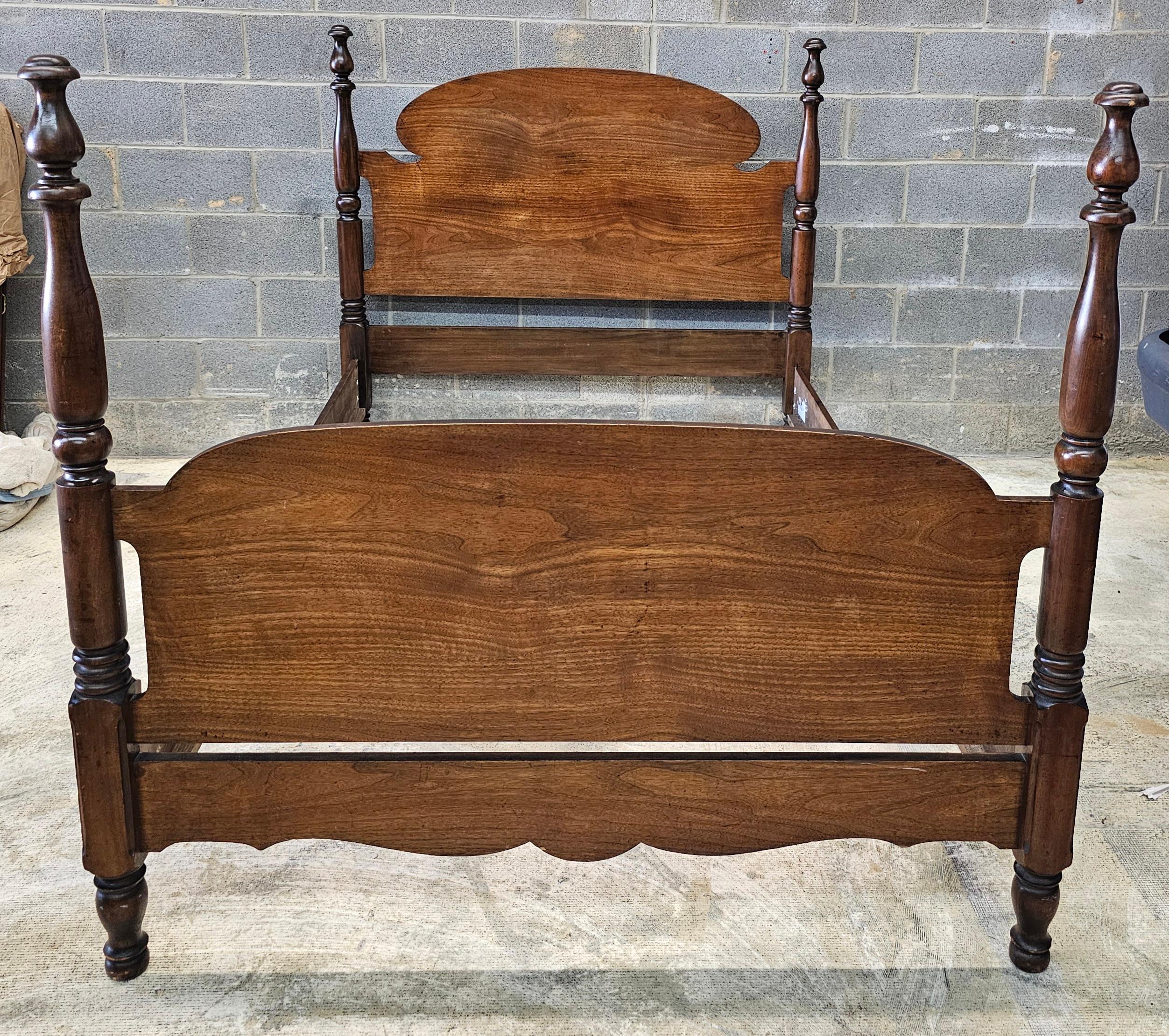 American Colonial Style Walnut Semi-Poster Full Size Bedframe For Sale 1