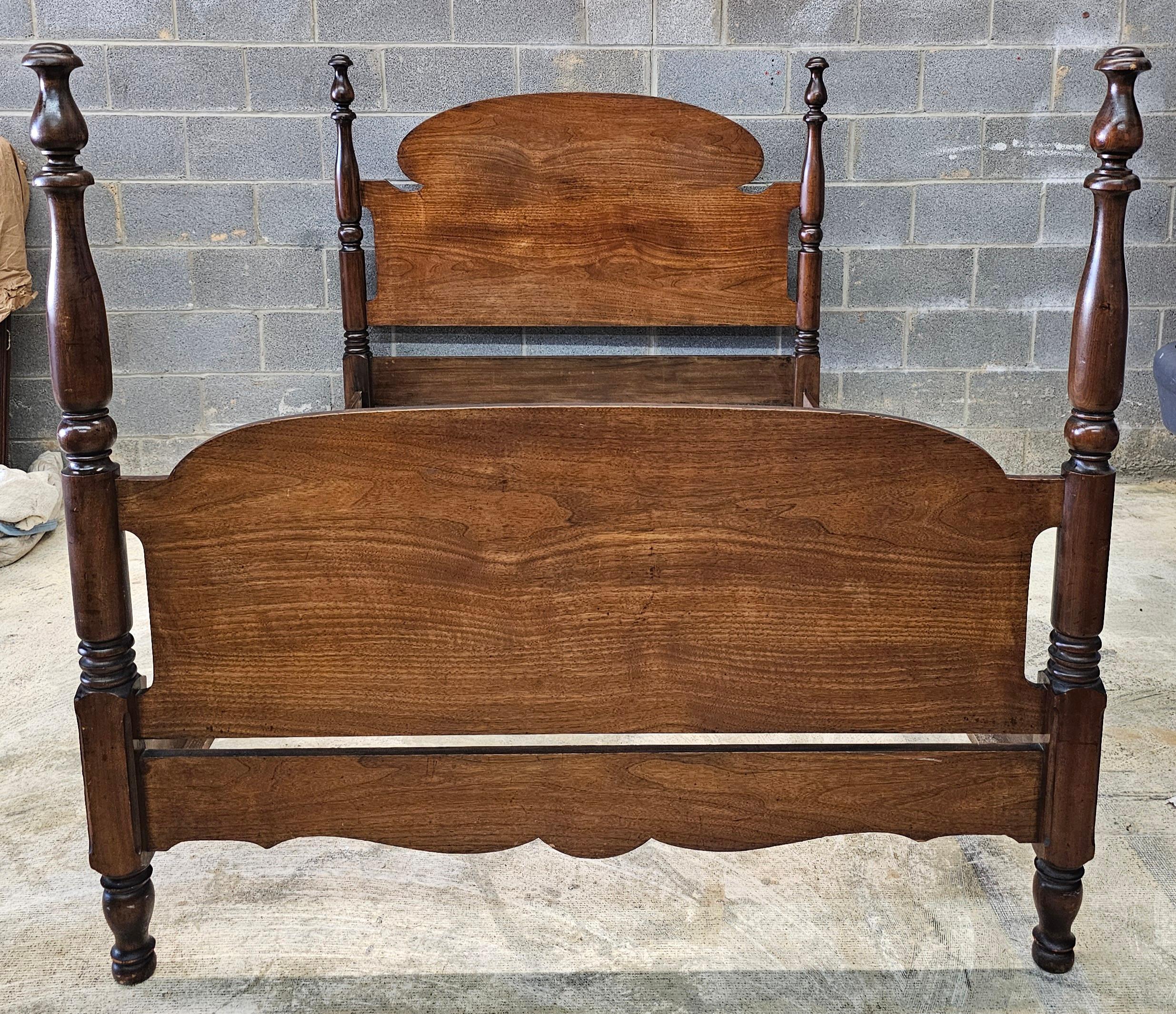 American Colonial Style Walnut Semi-Poster Full Size Bedframe For Sale 2