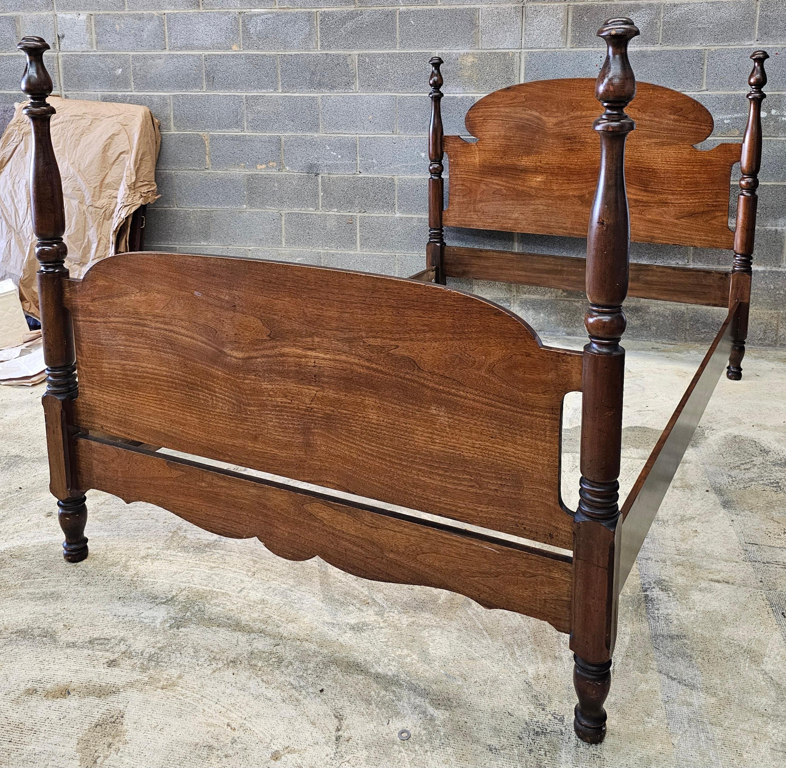 American Colonial Style Walnut Semi-Poster Full Size Bedframe For Sale 3