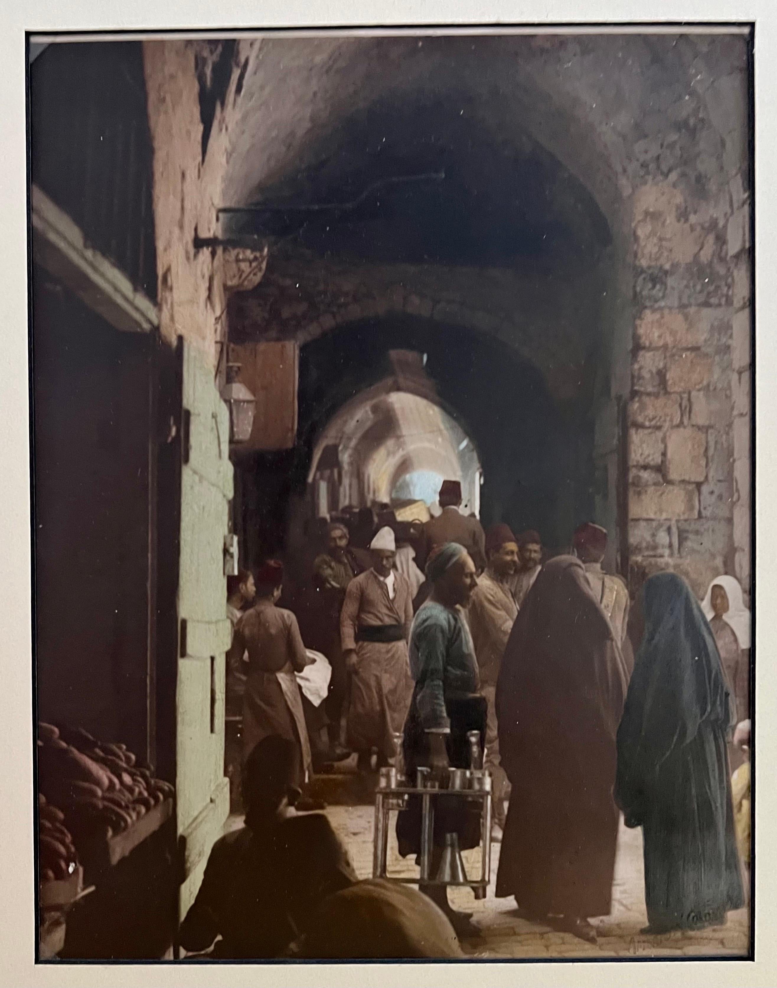 Vintage Large Albumen Photo Jerusalem Photograph American Colony Old City Market For Sale 2