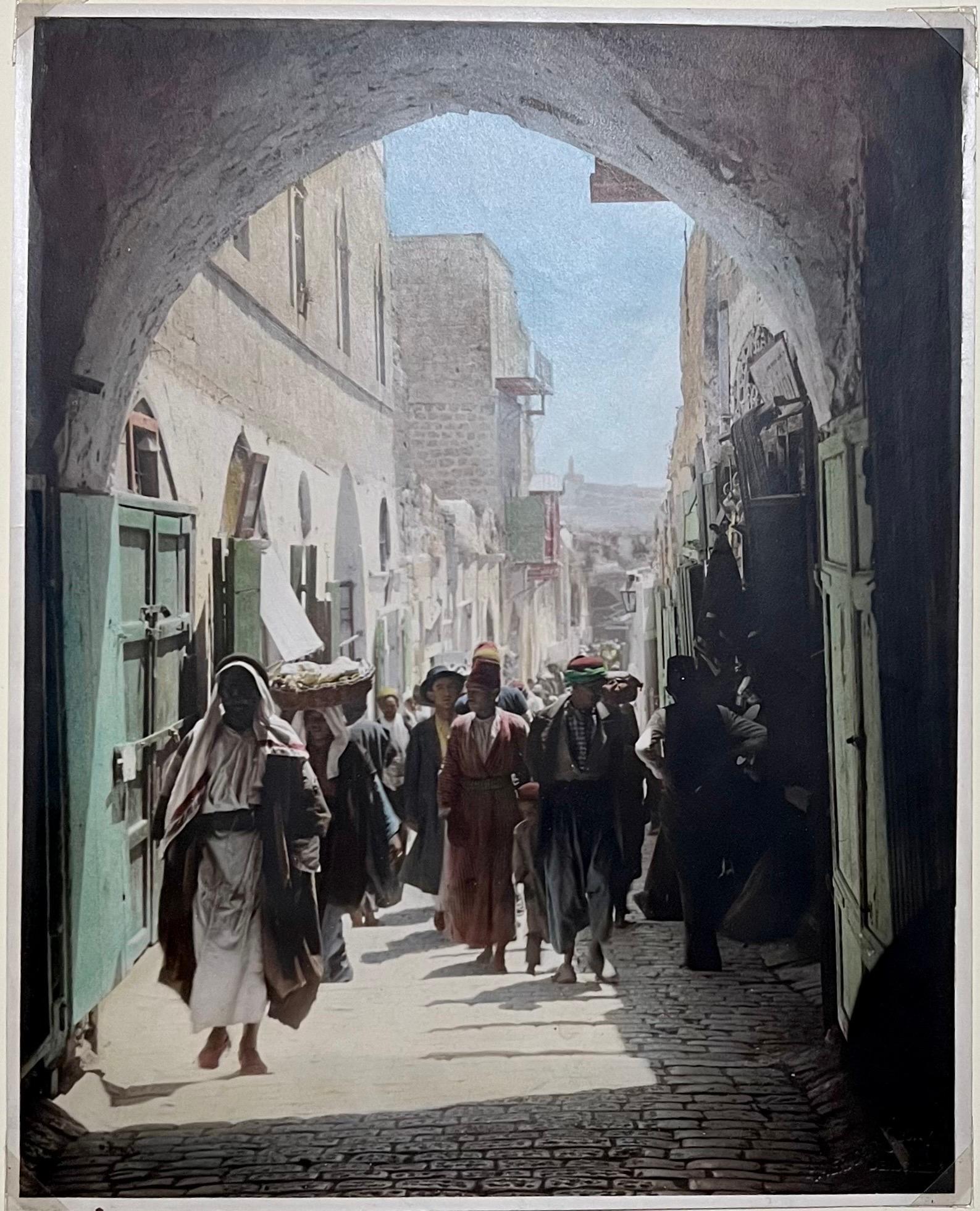 Vintage Large Albumen Photo Jerusalem Photograph American Colony Old City Market For Sale 2