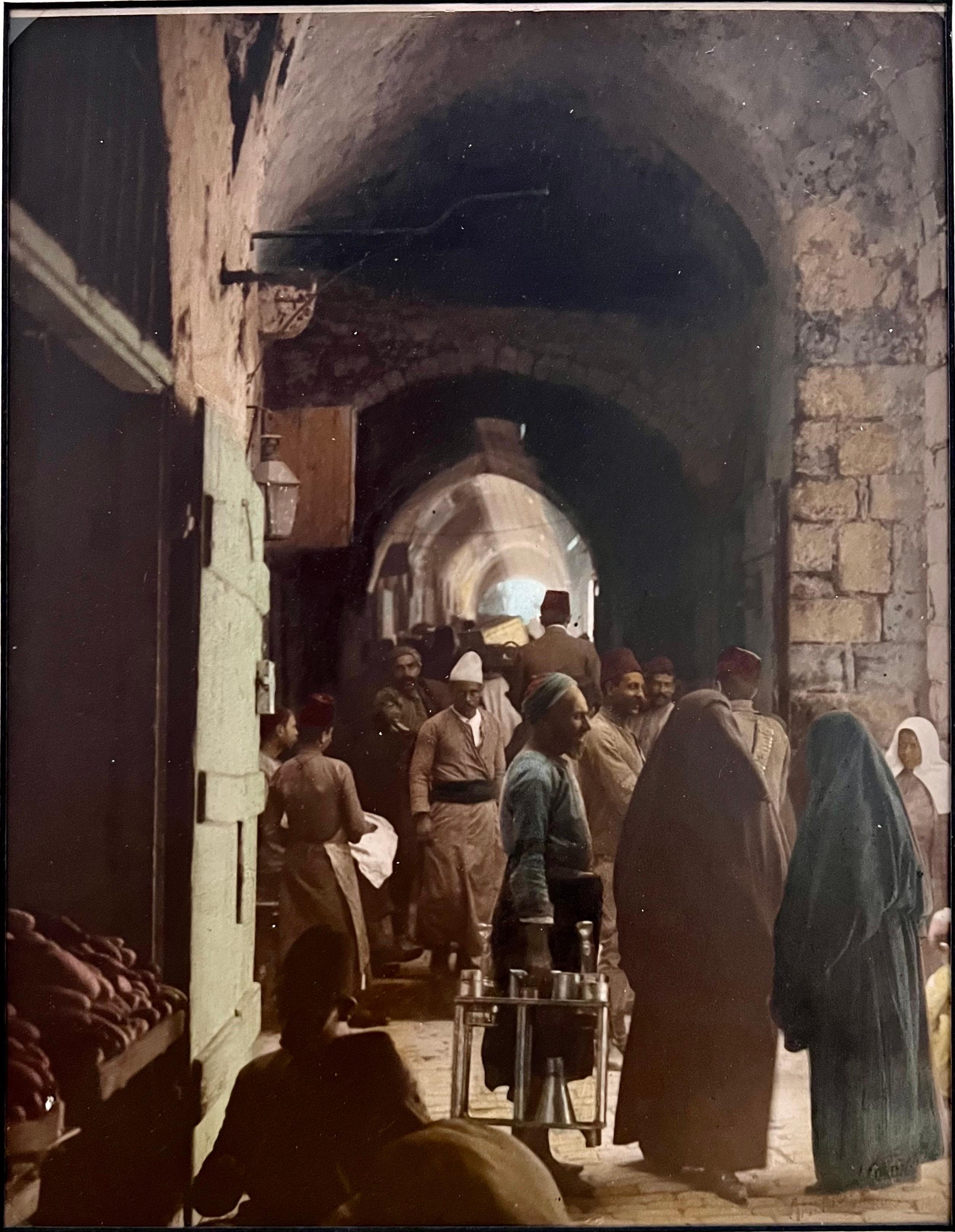 American Colony Jerusalem Color Photograph - Vintage Large Albumen Photo Jerusalem Photograph American Colony Old City Market