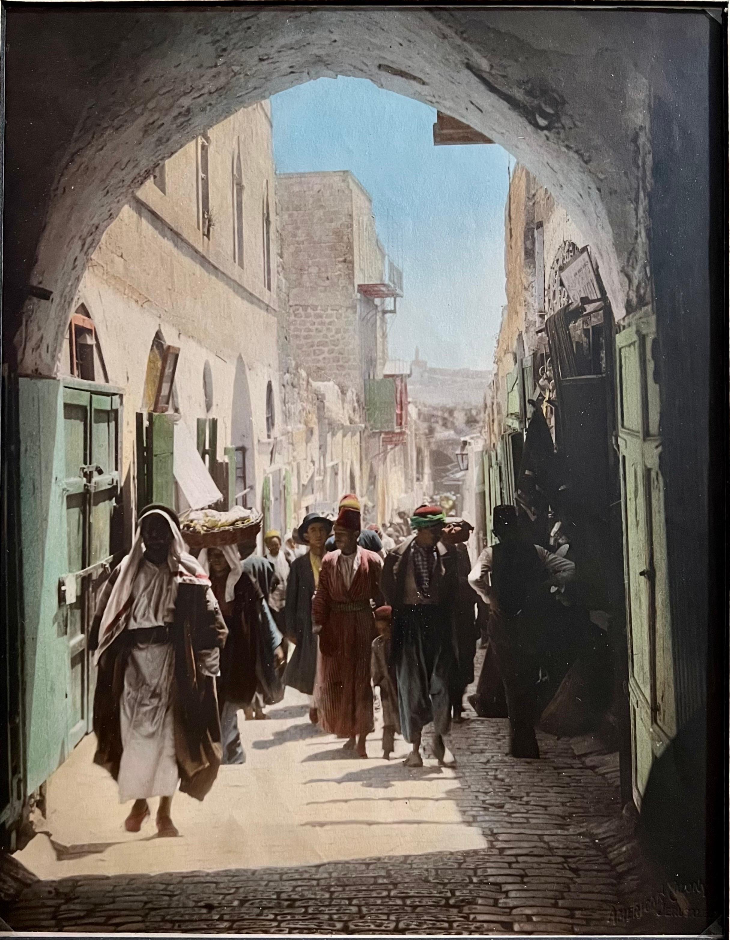 Vintage Large Albumen Photo Jerusalem Photograph American Colony Old City Market