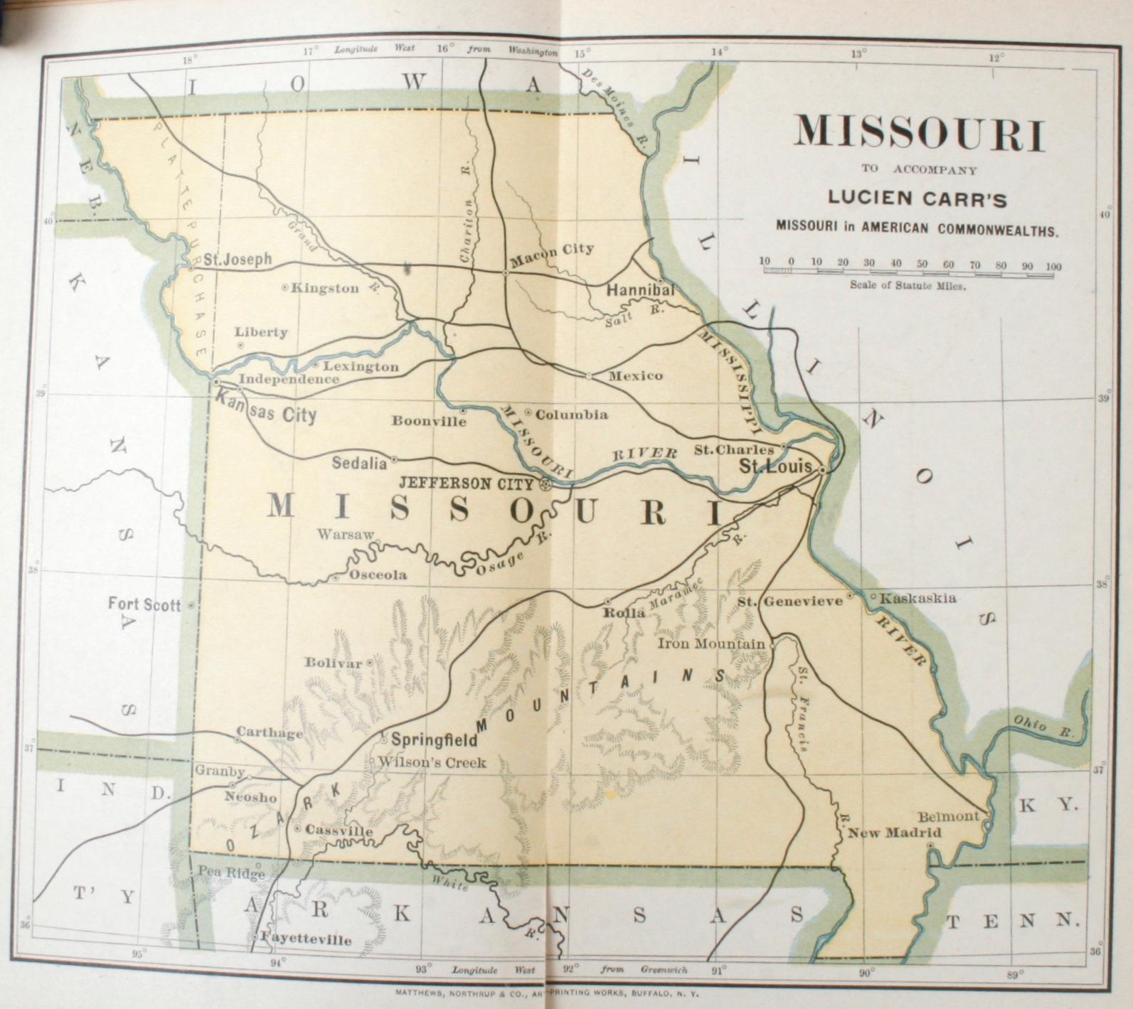 Missouri, a bone of contention by Lucien Carr. Boston and New York: Houghton, Mifflin and Company, 1892. Moroccan and marbleized paper bound hardcover. 377 pp. Pages are uncut. An antique history book on the state of Missouri, one in a series of