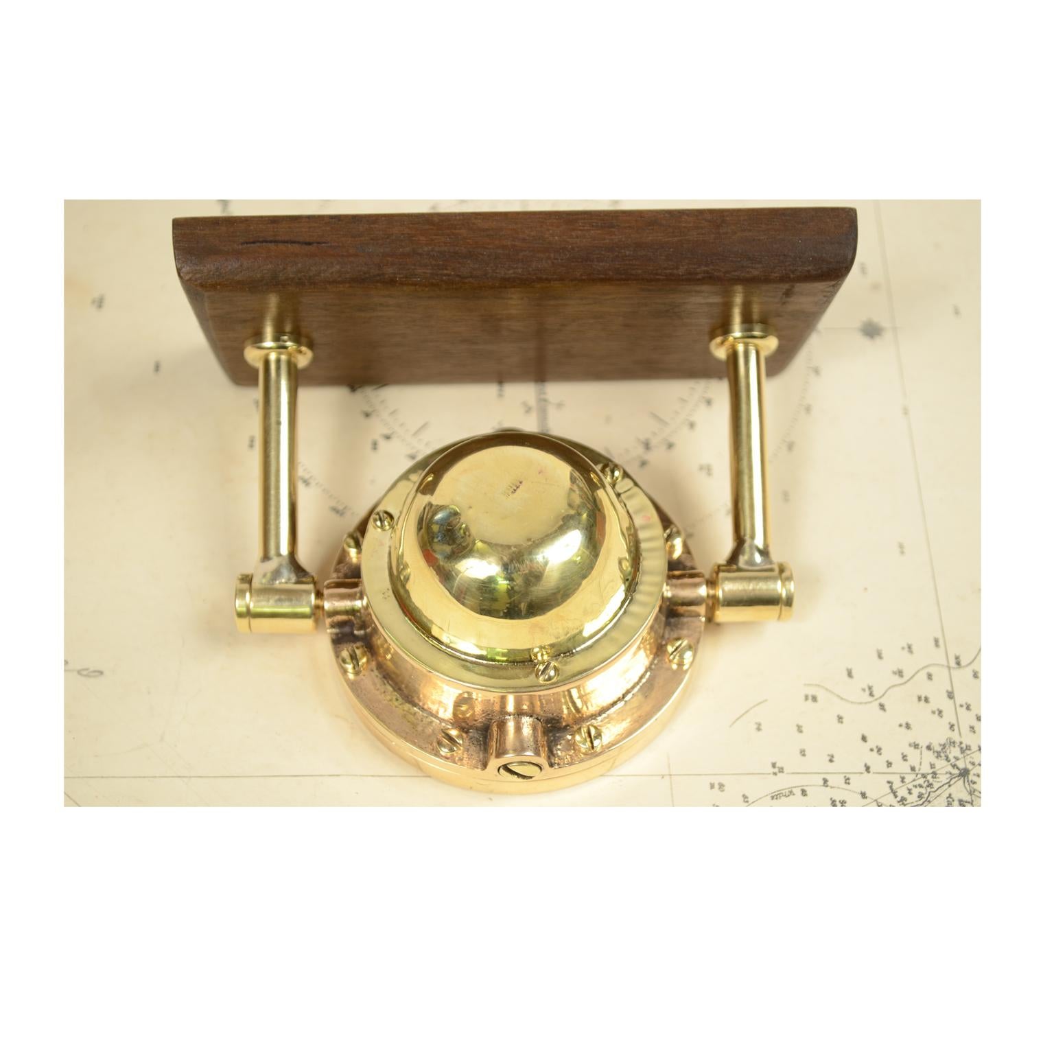American Compass from the Early 1900s Made of Brass Mounted on a Walnut Board 2