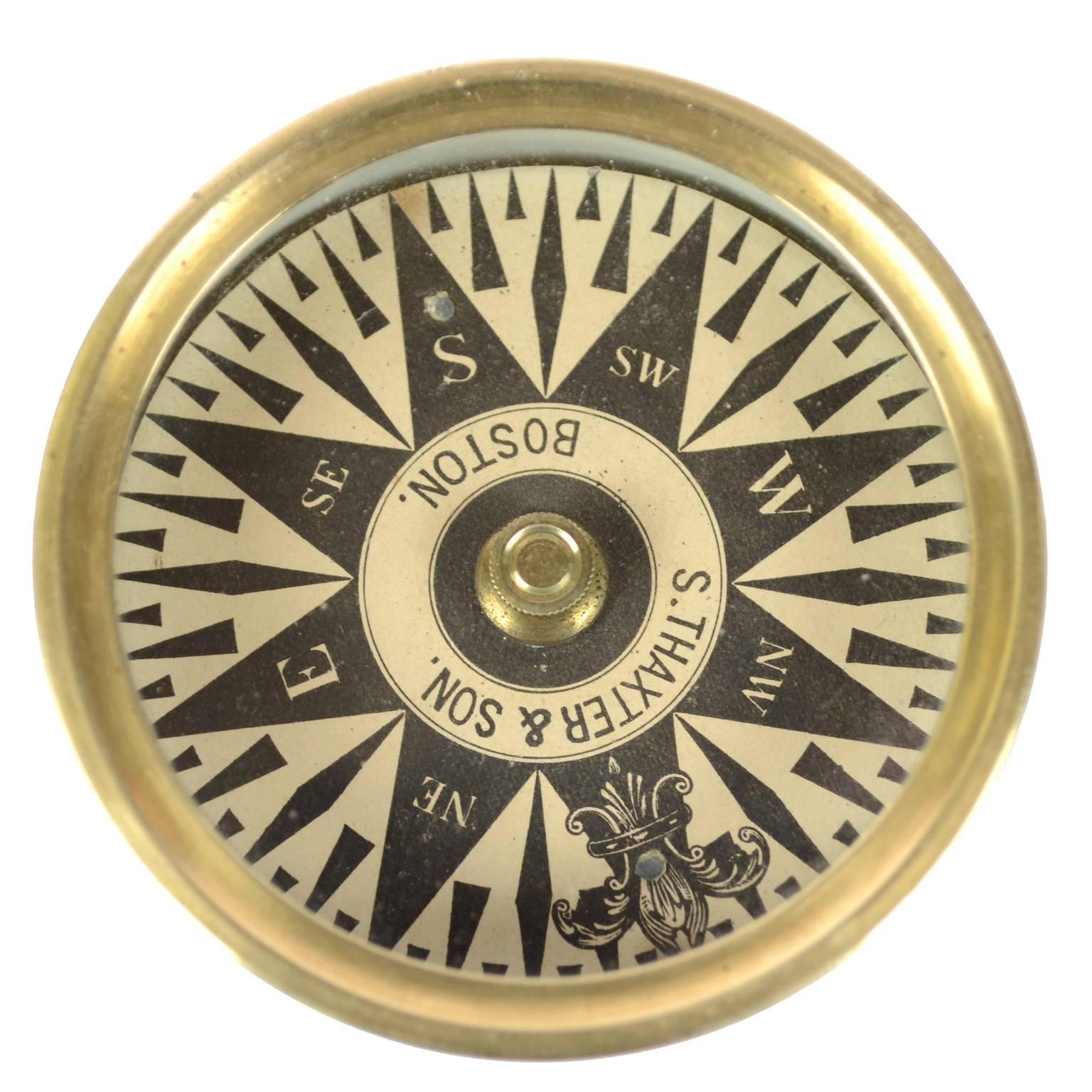 Late 19th Century American Compass Placed in Its Original Box of Turned Brass
