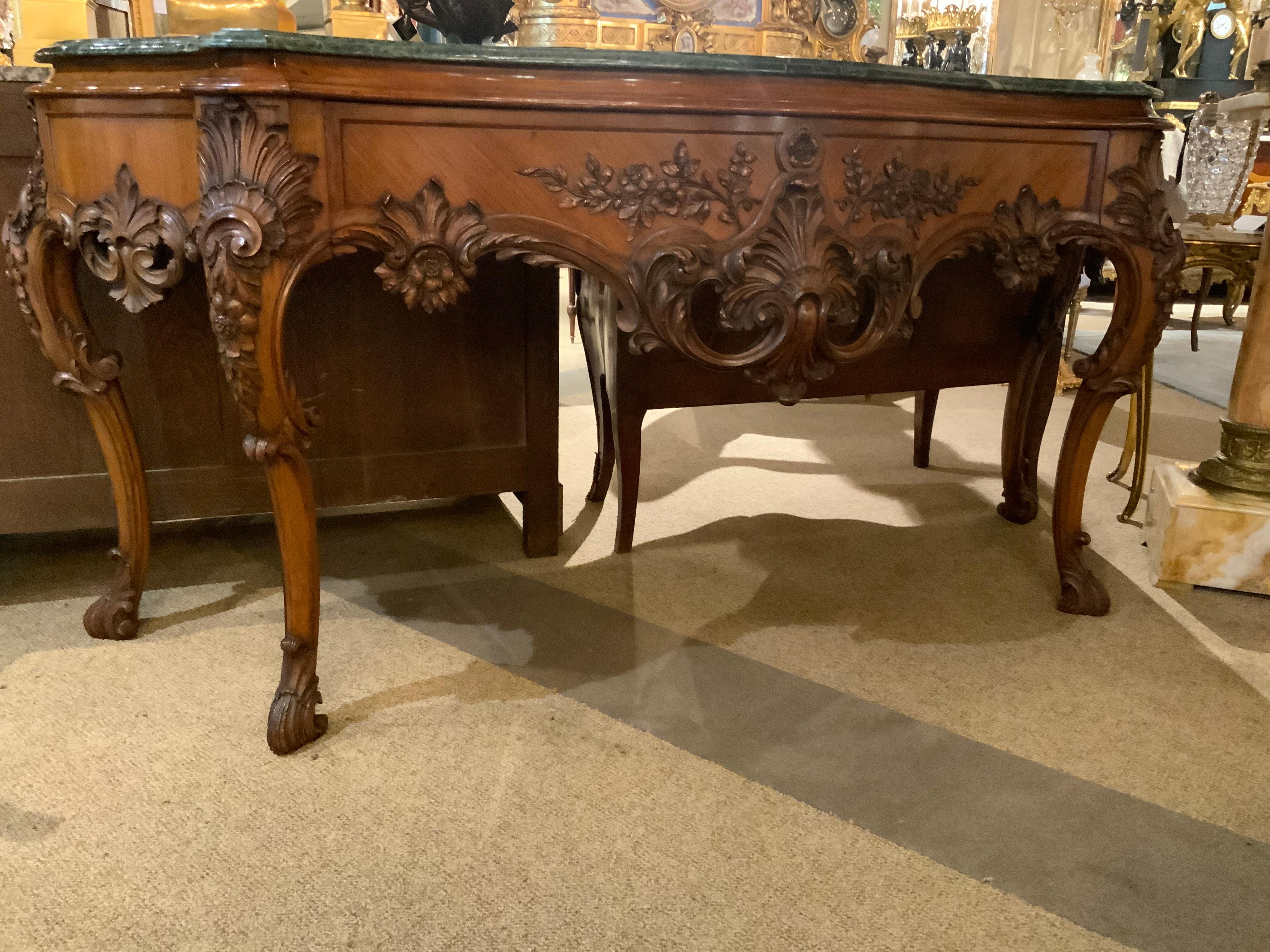 American console with green marble top, rosewood in transitional style For Sale 3