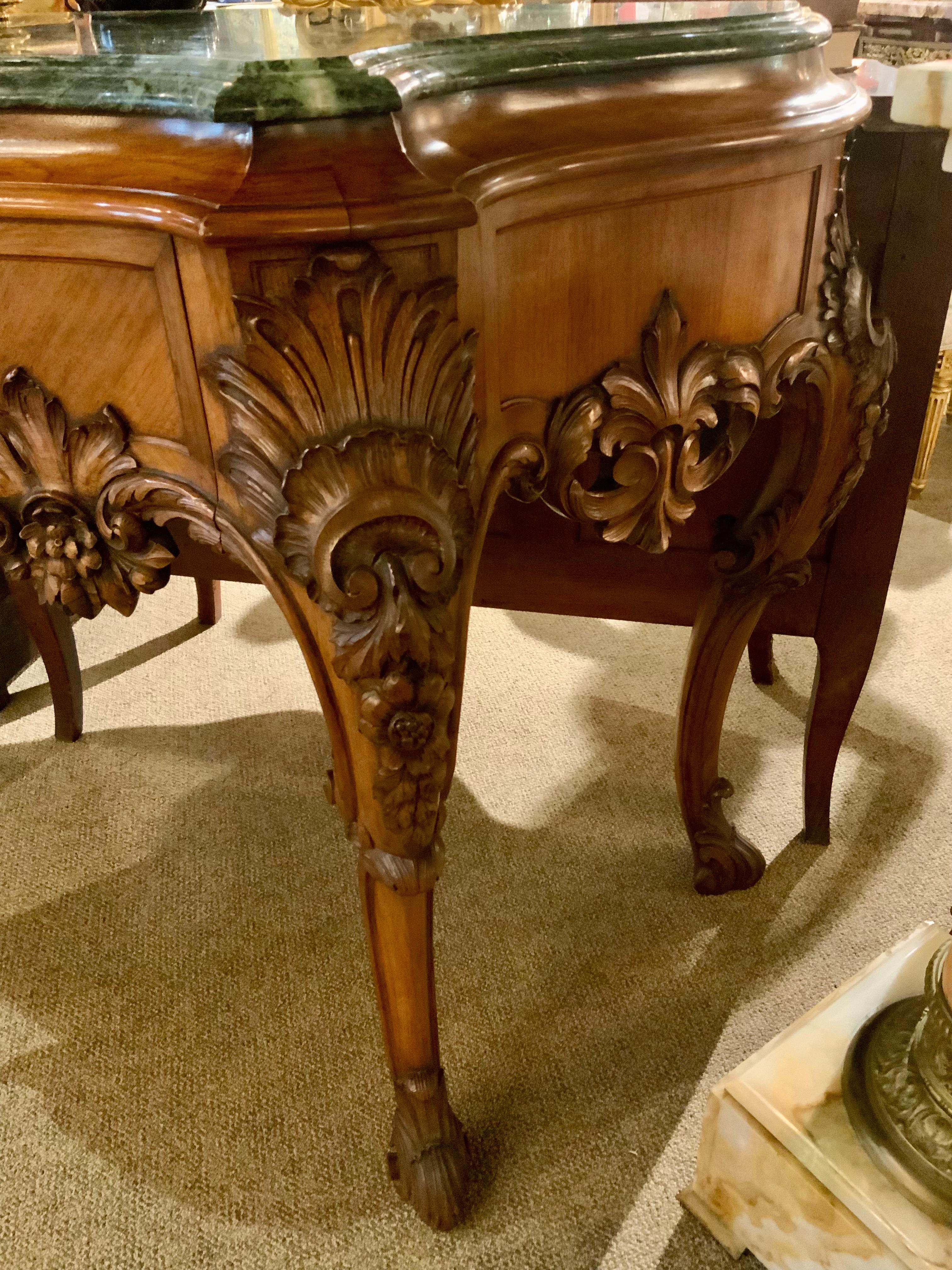 Louis XV American console with green marble top, rosewood in transitional style For Sale