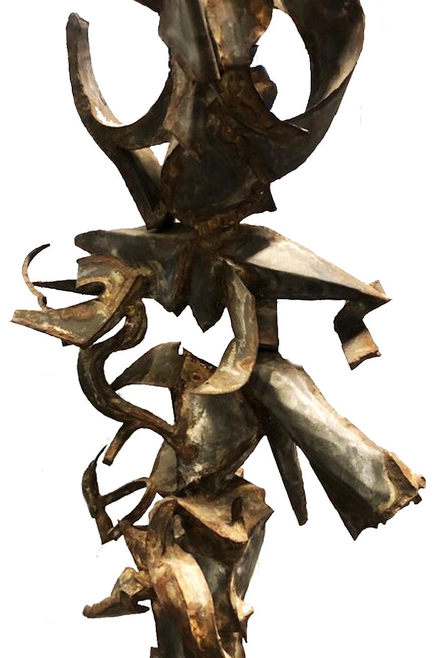Late 20th Century American Contemporary Abstract Brutalism Sculpture in Iron, Wood & Tin, c. 1970s For Sale