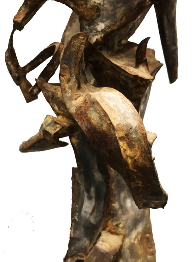 Fer Sculpture abstraite de brutalisme contemporain américain en fer, Wood Wood et étain, c.C. 1970 en vente