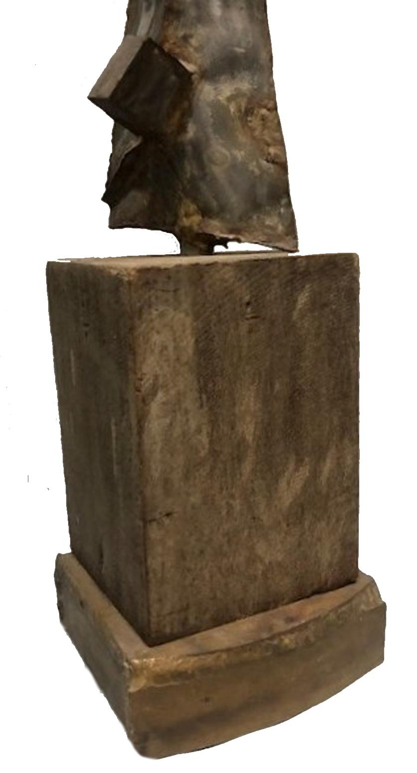 Sculpture abstraite de brutalisme contemporain américain en fer, Wood Wood et étain, c.C. 1970 en vente 1