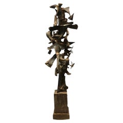 Amerikanische Contemporary Abstract Brutalism Skulptur aus Eisen, Holz und Zinn, ca. 1970er Jahre