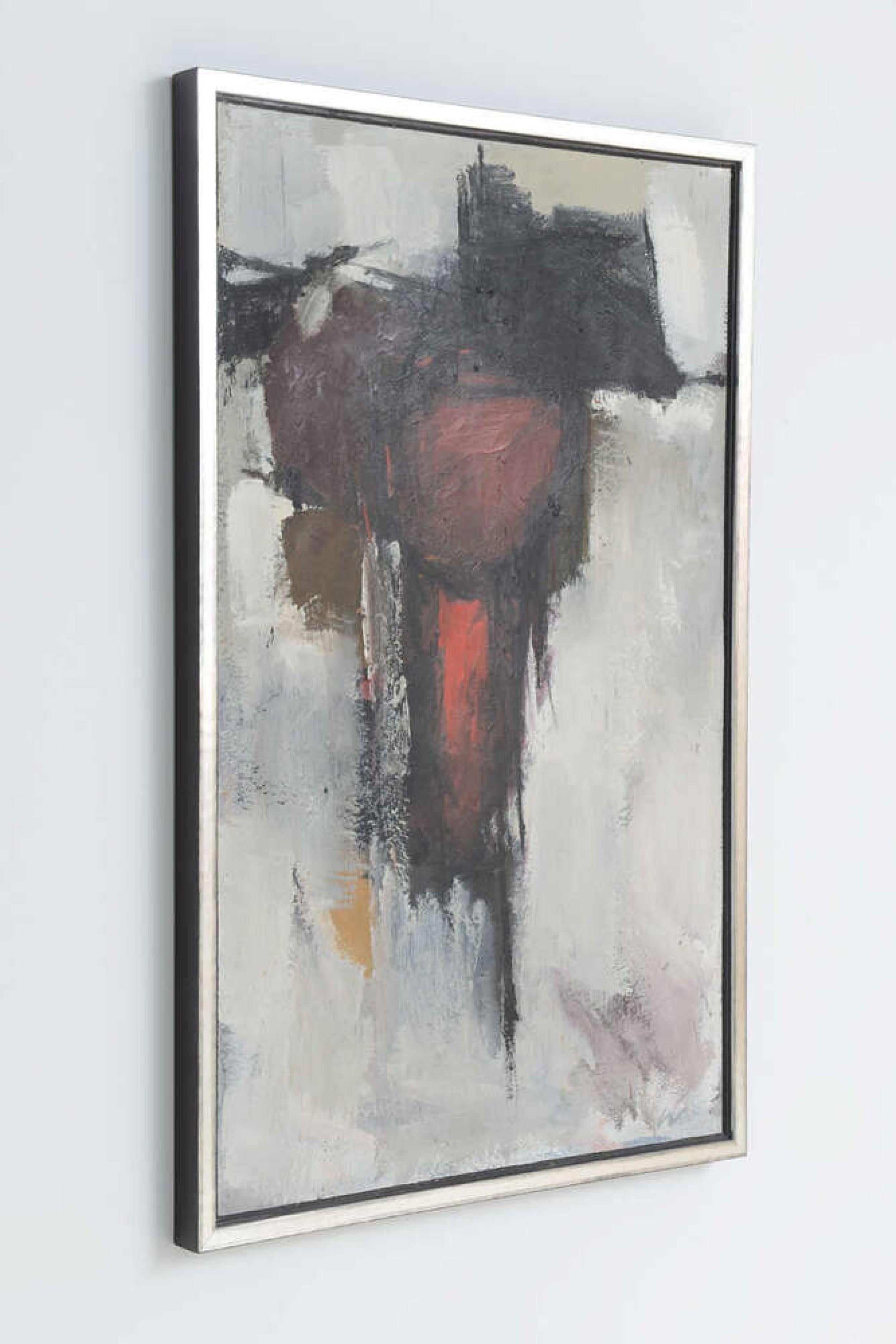 Amerikanisches Contemporary Abstraktes gerahmtes Schwarzes und Rotes Ölgemälde im Angebot 2