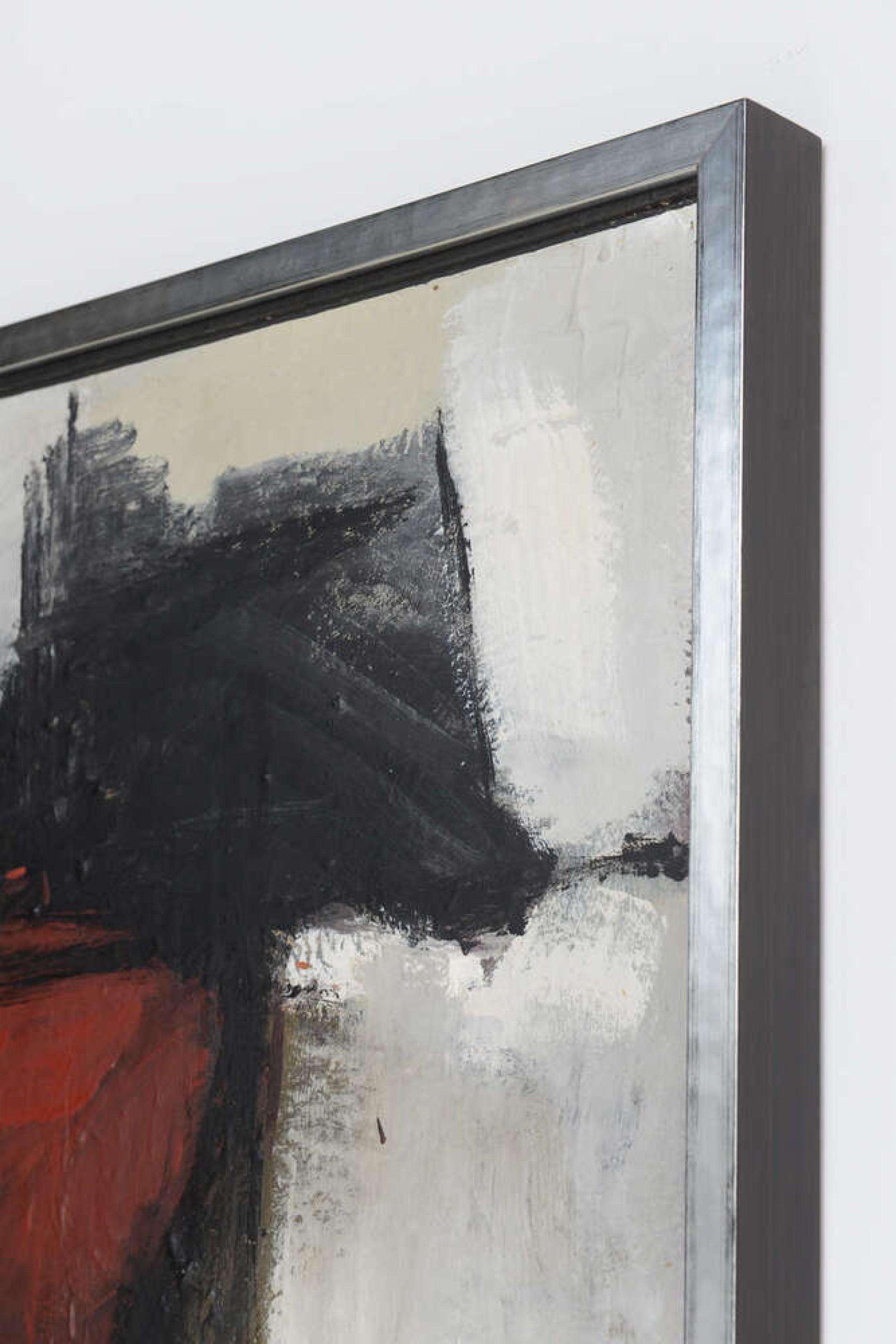 Amerikanisches Contemporary Abstraktes gerahmtes Schwarzes und Rotes Ölgemälde (Moderne) im Angebot