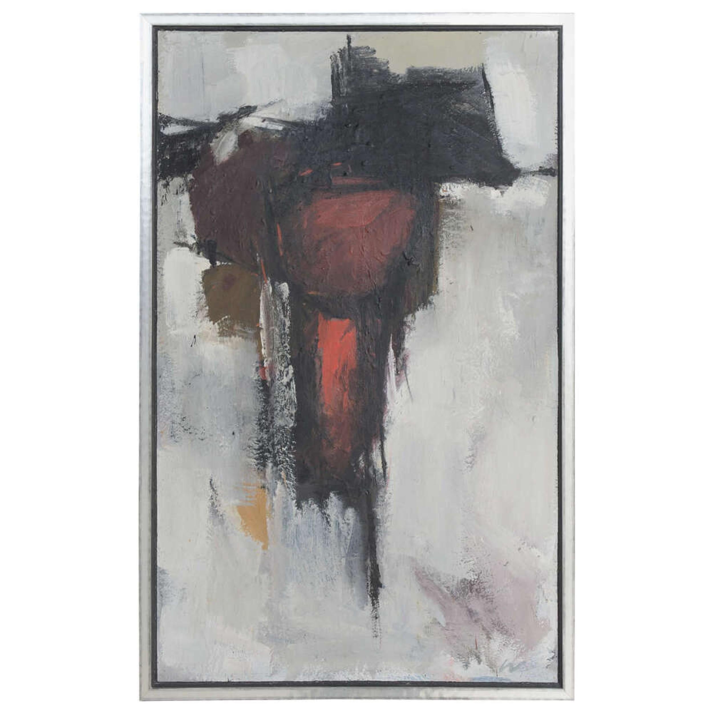 Amerikanisches Contemporary Abstraktes gerahmtes Schwarzes und Rotes Ölgemälde (amerikanisch) im Angebot
