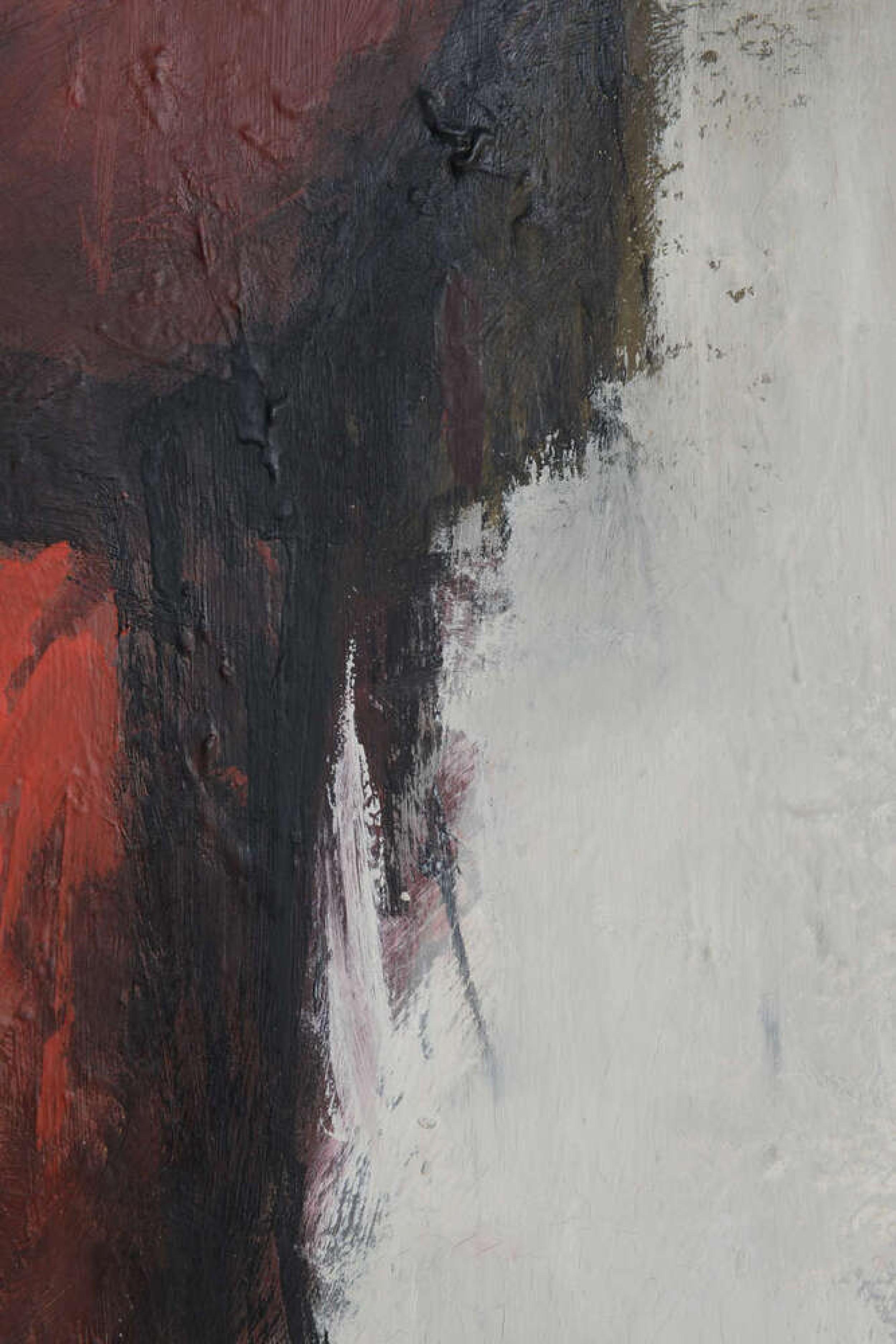 Amerikanisches Contemporary Abstraktes gerahmtes Schwarzes und Rotes Ölgemälde im Zustand „Gut“ im Angebot in Queens, NY