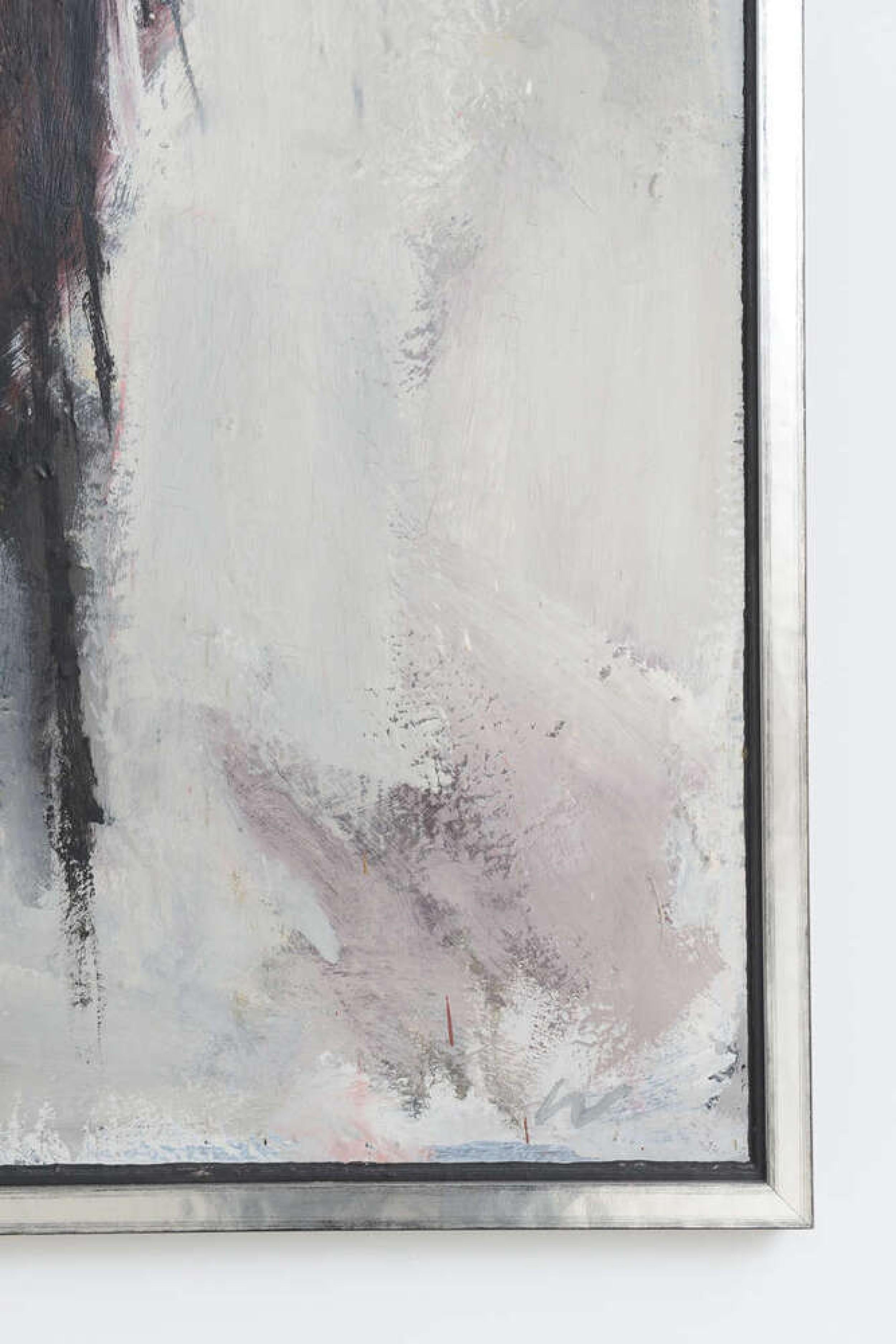 Amerikanisches Contemporary Abstraktes gerahmtes Schwarzes und Rotes Ölgemälde (Farbe) im Angebot