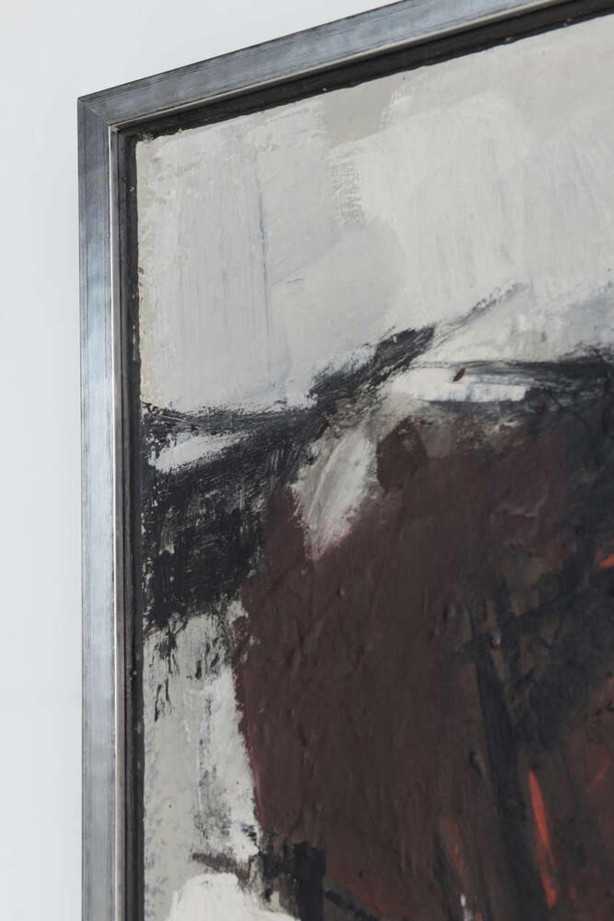Amerikanisches Contemporary Abstraktes gerahmtes Schwarzes und Rotes Ölgemälde im Angebot 1