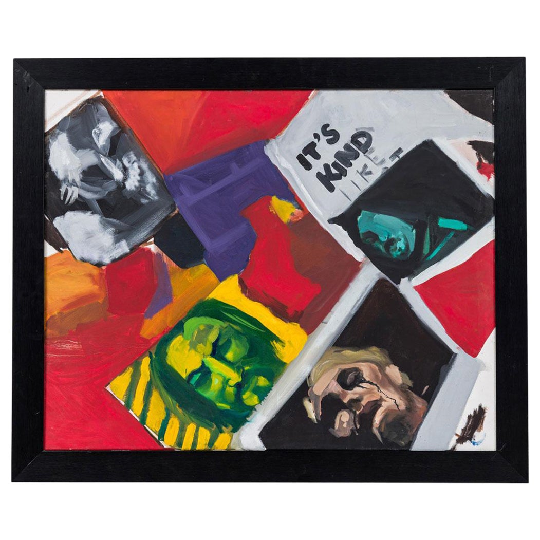 American Contemporary Acrylic on Canvas Collage of Faces en venta