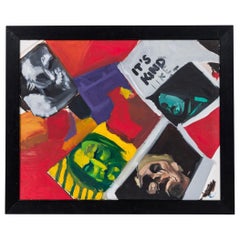 American Contemporary Acrylic on Canvas Collage of Faces