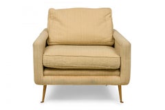 American Contemporary Beige Fabric Upholstered Bronze Leg Lounge / Armchair