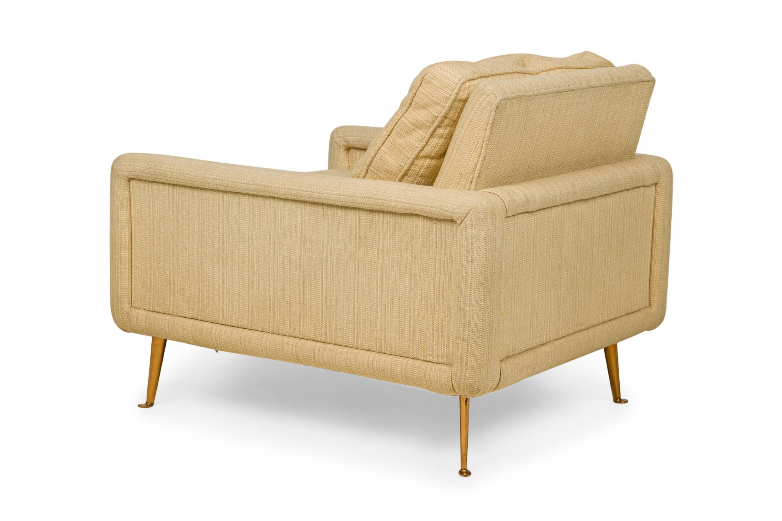 American Contemporary Beige Fabric Upholstered Bronze Leg Lounge / Armchair In Good Condition For Sale In New York, NY
